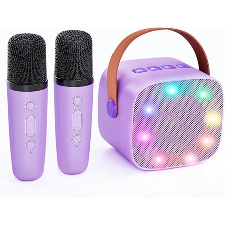 Karaoke-maskine til børn med 2 trådløse mikrofoner, bærbar Bluetooth-højttaler, gavelegetøj til piger og drenges fødselsdag