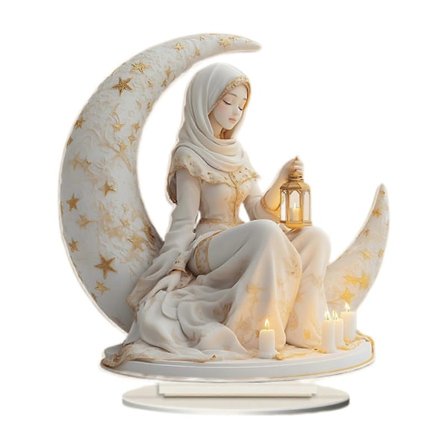 2D Månfe Staty Akryl Ängel Skulptur med Bas för Bokhylla Skåp