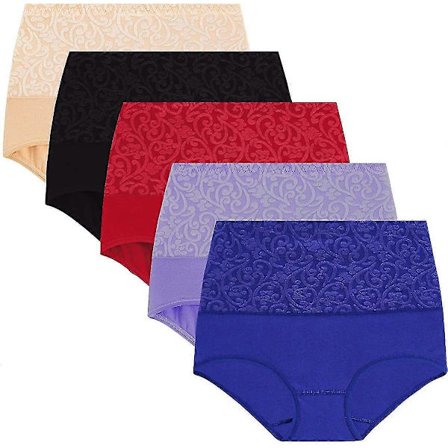 Dame Høj Talje Bomulds Trusser Briefs Mavekontrol Undertøj Kejsersnit Recovery Bløde Stretch Trusser Underbukser 5 Pakker 5 Packjacquards1 2XL