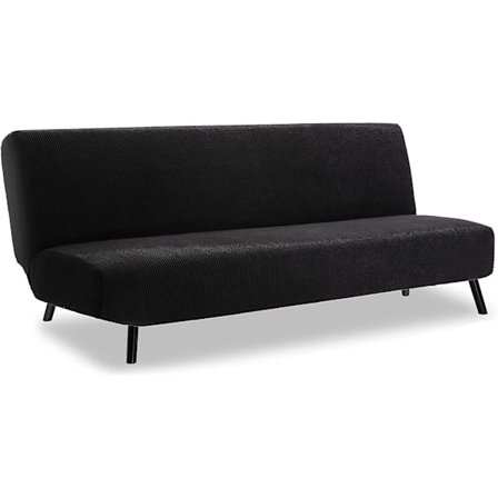 Sofaovertrekk uten armlener, elastisk sklisikker stretch-trekk i mykt stoff (svart)