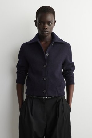 COS Women's Giacca In Lana Merino Cotta Con Colletto A Coste in Blu