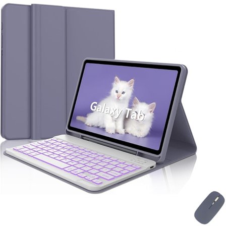 Fodral för Samsung Tab A9 Plus 11 tum Färgglatt Bakgrundsbelyst Bluetooth Tangentbord Pennhållare Läderfodral + Mus