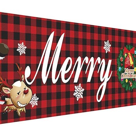 Stor Merry Christmas Banner - Rød Juleplakat med Snømann - Innendørs og utendørs bruk