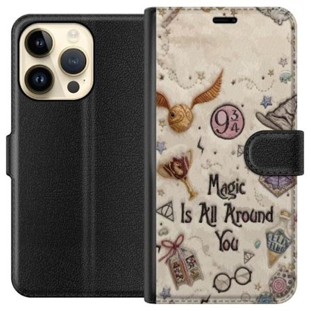 Kompatibel Tegnebogsetui til Apple Apple iPhone 15 Pro Broderet magisk illustration med symboler, citater og eventyrinspireret fantasi der skaber en b