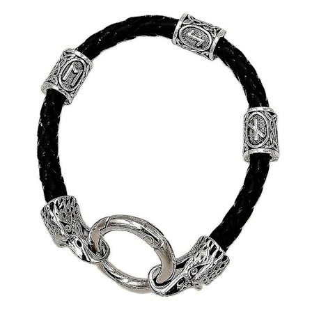 Viking Logo Bead Odin Raven Head Armband av äkta läder, barn, hane