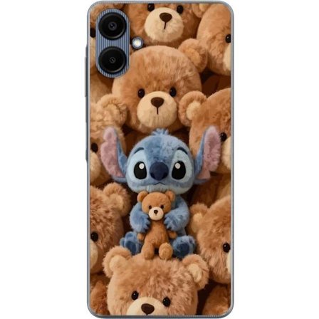Kompatibelt Mobildeksel til Samsung Galaxy A06 Stitch omgitt av brune teddybjørner med en liten teddybjørn i fanget i en søt og koselig kawaii-design