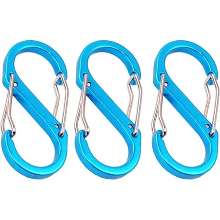 3 st Metall Dubbla Karabinerhakar, Säkerhetsklämma Metall S-Form (Blå)