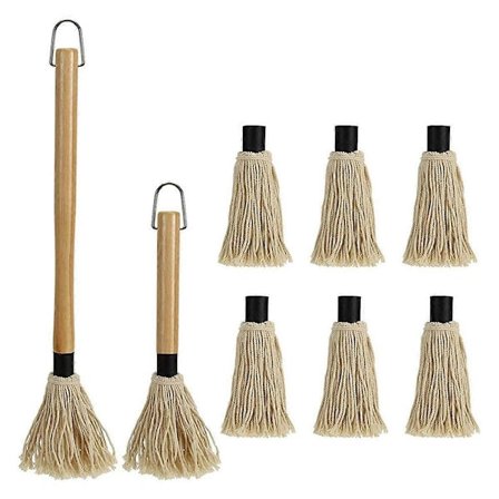 2-pak Grill Basting Mop, BBQ Sauce Basting Mopper & Børster med Langt Træhåndtag og 6 Ekstra R