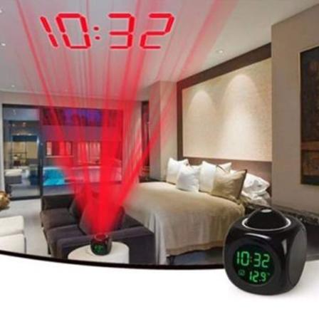 Digital LCD Rösttalande Multifunktion Led Projektion Väckarklocka Temperatur För Barn Vuxna Black