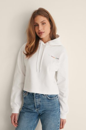 Calvin Klein Croppad hoodie - Huvtröjor - Vit - Large