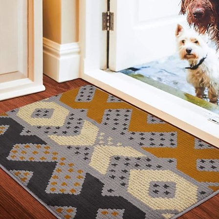 Geometrisk Formet Skridsikker Dørmatte, Absorberende Skridsikker Fodmatte til