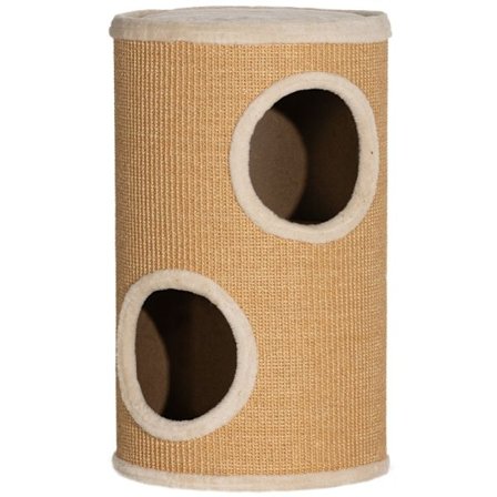 Rootz Cat Tower Barrel - Multi-Level Cat Activity Center - Skrapstolpar - Plysch vadderade hörn - Sisal Exteriör - Brun&Beige - 35cm x 60cm