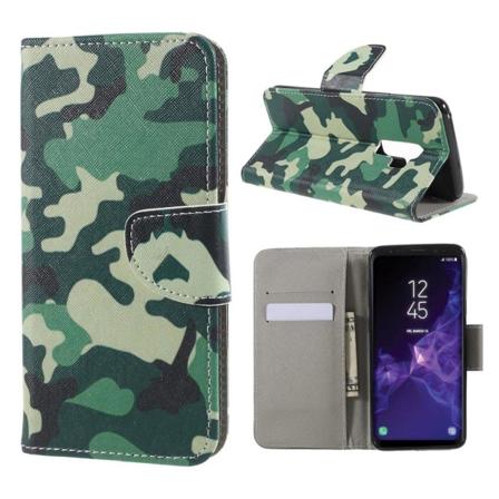 Samsung Galaxy S9 Plus mønstret grynet PU læder flip etui - Camouflage Stof Multicolor