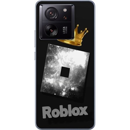 Kompatibel Mobilcover til Xiaomi Xiaomi 13T Pro Minimalistisk sort og sølvfarvet Roblox-symbol med gylden krone og luksuriøs gamer-æstetik på mør