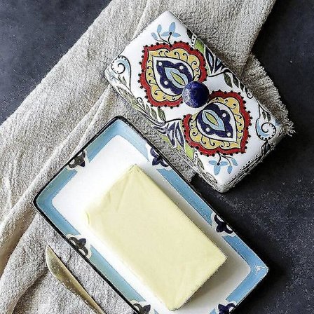 Vintage Keramisk Smørskål Håndmalt Platedeksel