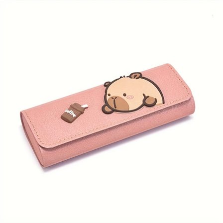 Søtt Capybara-design Faux Lear-brilleetui - Tegneserieinspirert mykt stoffinteriør, dimensjoner 16x6,6x3,4 cm