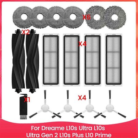 För L10s Ultra, L10s Ultra Gen 2, L10s Plus L10 Prime Moppdynor Hepa Filter Huvudsakliga Sidoborstar Ersättningsdelar