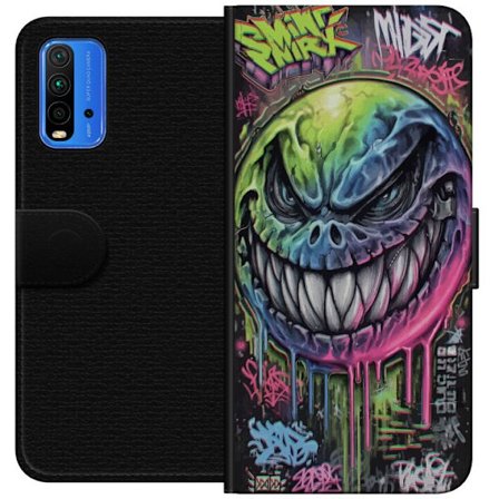 Yhteensopiva Lompakkokotelo Xiaomi Redmi Note 9 4G Värikäs graffitipiirros pahansuipasti hymyilevästä hirviökasvoista, jossa valuvat neonvärit