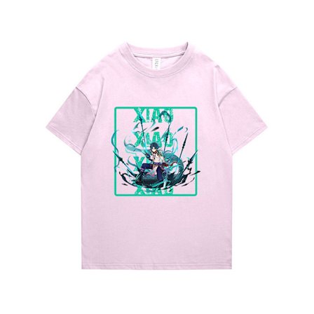 Genshin Impact Män och Kvinnor Par T-shirt Rosa 1