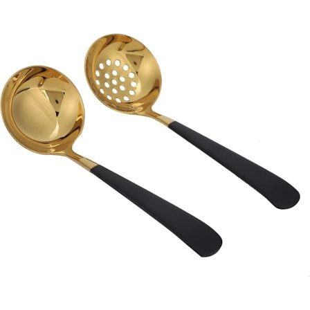 Soppslev och skimmer set, köksredskap för matlagning och servering, rostfritt stål skimmer bestick set, 2 st