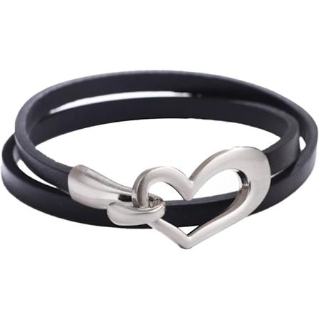 Valg av alle lær armbånd for kvinner Trendy hjerte sjarm armbånd halskjede lær warp armbånd lær krage (svart)
