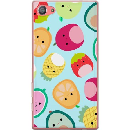 Kompatibelt Mobildeksel til Sony Xperia Z5 Compact Mønster av kawaii-frukter som jordbær sitron ananas og avocado på lyseblå bakgrunn