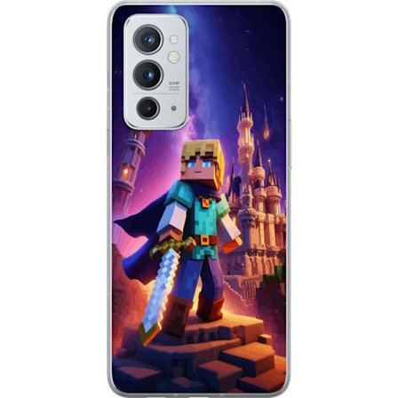 Kompatibelt Mobilskal till OnePlus OnePlus 9RT 5G Blockhjälte med svärd framför magiskt slott, i en nattlig fantasymiljö, episkt äventyrsmotiv