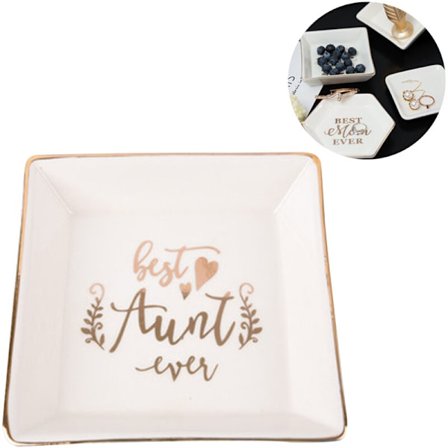 Dekorativ keramisk prydnadsbricka, presenter till mamma, fyrkantig bricka med guldkant till mammas födelsedag, mors dag