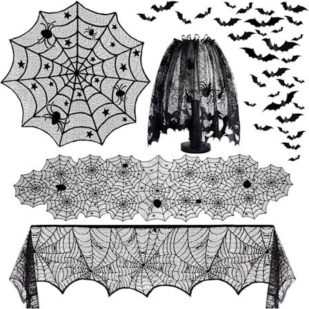 5-pak Halloween Dekorationer Indendørs Halloween Spindelvæv Dug Bordløbere Pejs Mantel Sjal Spindelvæv Lampecape