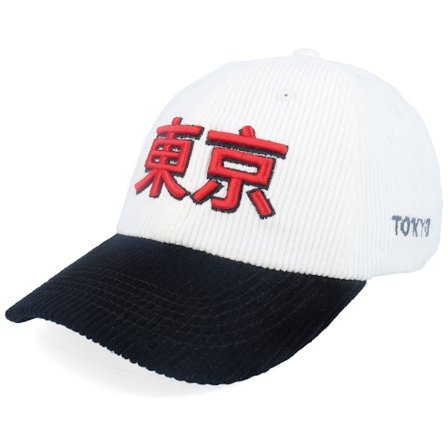 Iconic - Japanese Symbol Tokyo 3d Corduroy White/Black Dad Cap Unconstructed White Cap - @ Hatstore