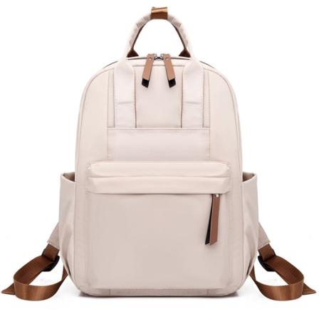 Kvinder pige rygsæk skuldertaske skoletaske Casual Nylon Simple Notebook Computer Travel Beige 27*12*38cm