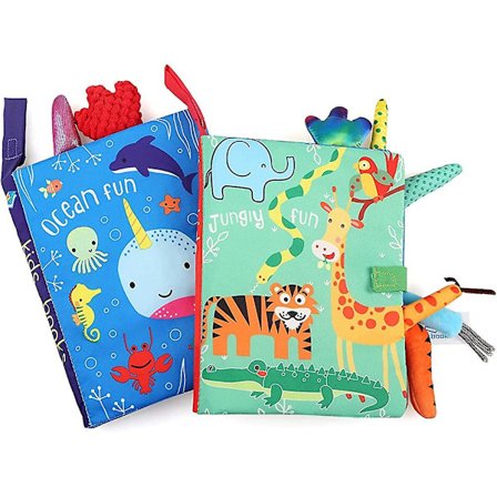 Myk baby soft klutbok, 2 stk bøker for nyfødte, høy kontrast myke bøker, stille