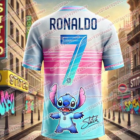 Stitch og Ronaldo Tegneserie 3D-printede T-shirts til daglig brug for drenge og piger, Street Fashion, søde, komfortable børnetoppe
