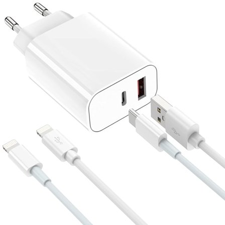 Snabb iPhone-dubbelladdare med 2 kablar
