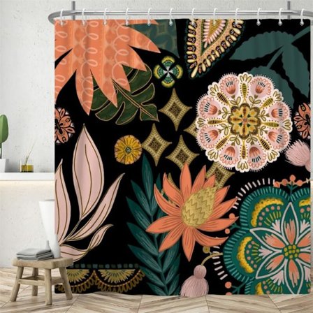 180LX180HCM BOHO Suihkuverho, Bohemian Pinkki Kukka Kukkaverho Vihreä Lehti Verho Kosteutta Hylkivä Vedenpitävä Polyesterikangas Pestävä Kylpyhuone C