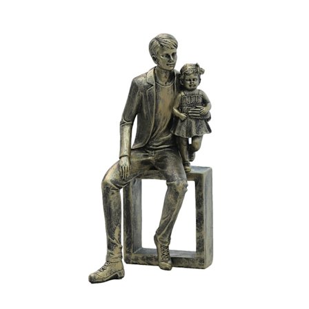 Far og Datter Skulptur Resin Statue – Moderne Familie Figur Ornamenter for Hjemmeinnredning, Bronsefinish Resin Kunstdekorasjon for Bokhyller, 