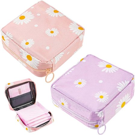 Pink + Lilla - 2-pak hygiejnebindspose, vandtæt lynlås hygiejnebindspose, første menstruationstaske til piger/kvinder