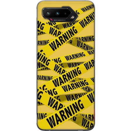 Kompatibelt Mobilskal till Asus Asus ROG Phone 5 Gult varningsband med texten Warning, grafiskt mönster i industriell stil för mobilskal, posters oc