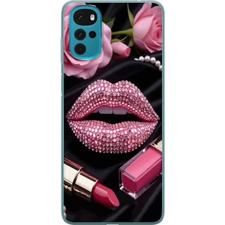 Yhteensopiva Puhelinkuori Motorola Moto G22 Pinkki huulet timantit meikki kimaltelevat