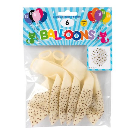 Ballong 30 cm, Konfettitryck, 6-pack