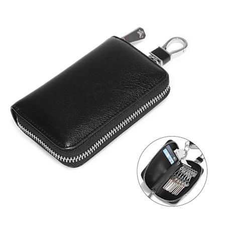 Läderbilsnyckel fodral Nyckelring Skyddande Omslag Blixtlås Väska Svart