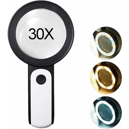 30x forstørrelsesglass med 18 LED-lys, leselupe med lys for lesing, urmaker, hobby, håndverk, mynter, frimerker, smykker
