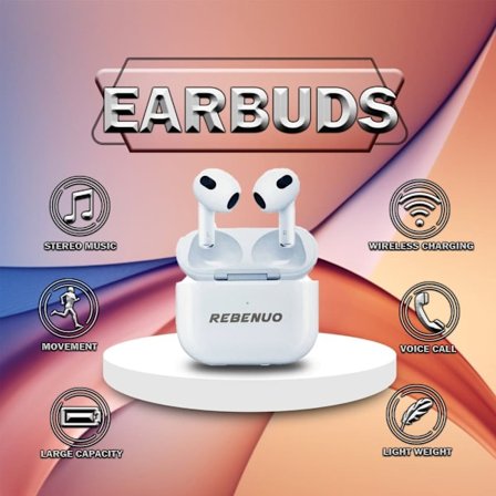 REBENUO RCP90 TWS trådlös Bluetooth hörlurar med Lightning kabel - Case ingår - Högkvalitet - Wireless charging - 5.0BT