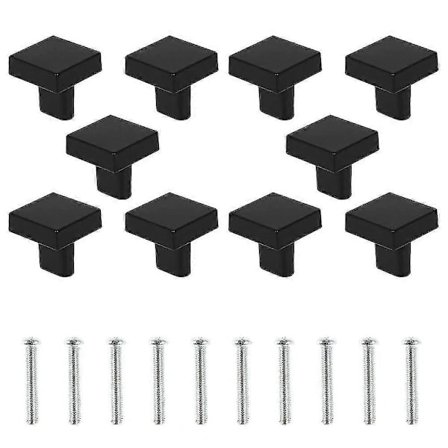 Sæt med 10 Sorte Dørknapper Massiv Messing Firkantede Skabsknapper Vintage Køkkenskabsknapper Med Skruer Til Skabe Garderober Skuffer (sort)