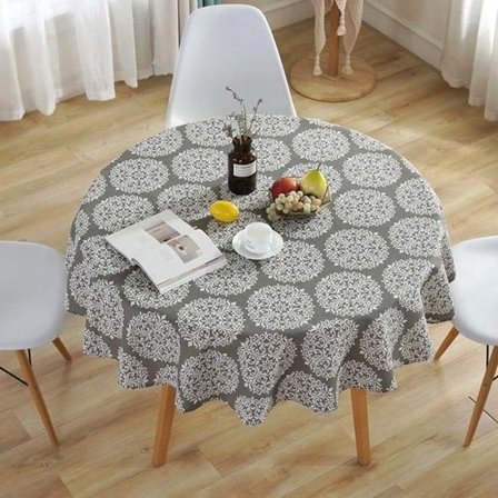 Runde duge bomuld polyesterblanding trykte duge duge til køkken spisestue restaurant (grå, diameter 59 ")