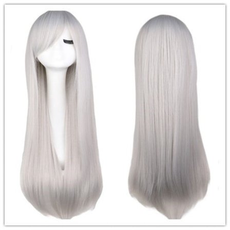 Stora Black Friday-erbjudanden! 80 cm långt rakt hår Cosplay Peruk Silvergrå