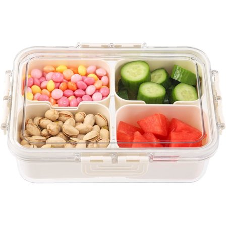 Snackskopa med lock, snacksfat med fack i plast, mellanmålsskålar, platt förvaringslåda, snacksbox för godis, grönsaker, kakor, nötter och frukt