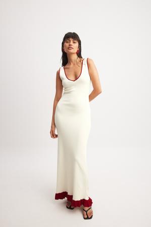 DISCODAYDREAM x NA-KD Robe longue en maille à liseré contrastant - Robes Pull - OffBlanc - Small