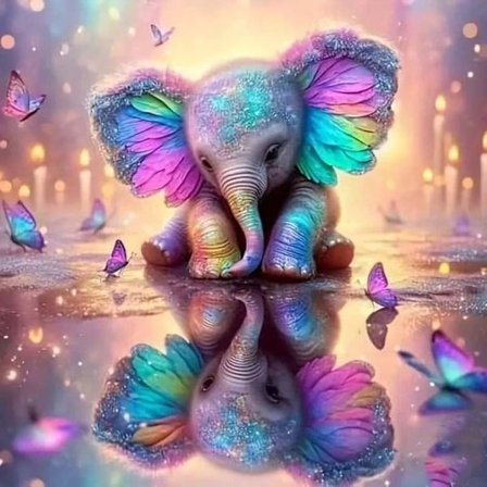 Elefant & Sommerfugl Diamantmaling: Full Drill DIY 35x35 cm - Dyre- og Naturkunst