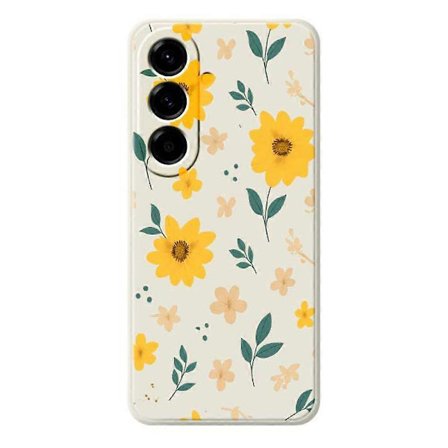 For Samsung Galaxy A56 5G Telefondeksel Gul Blomster- og Bladmønster Trykk Rett Kant TPU Telefon Bakdeksel